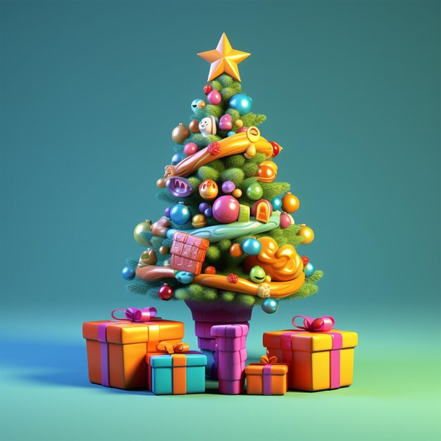 christmas tree and gift 3d cartoon