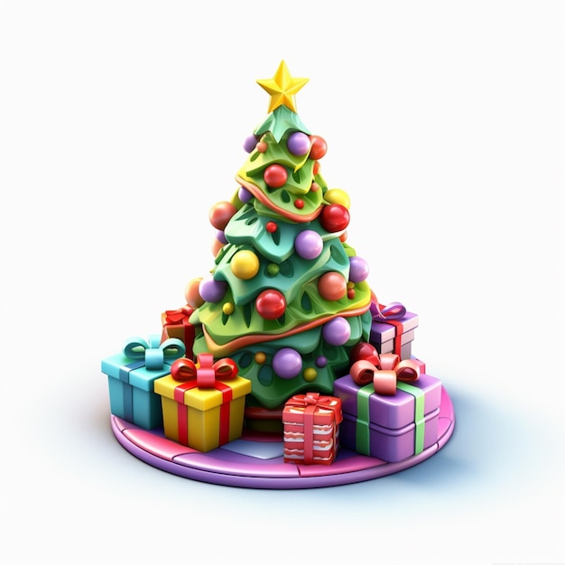 christmas tree and gift 3d cartoon