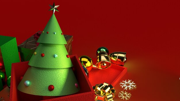 Christmas tree in gift box 3d rendering for Christmas content.