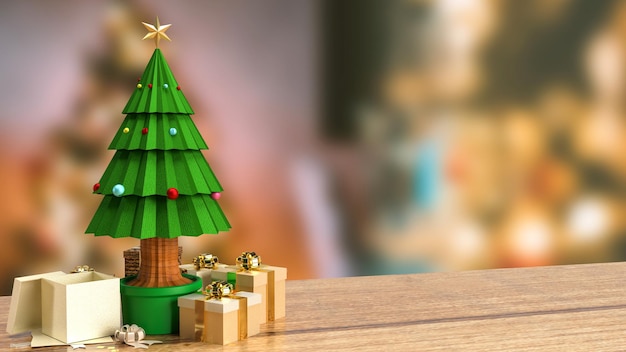 L'albero di natale e la confezione regalo per il rendering 3d del concetto di vacanza