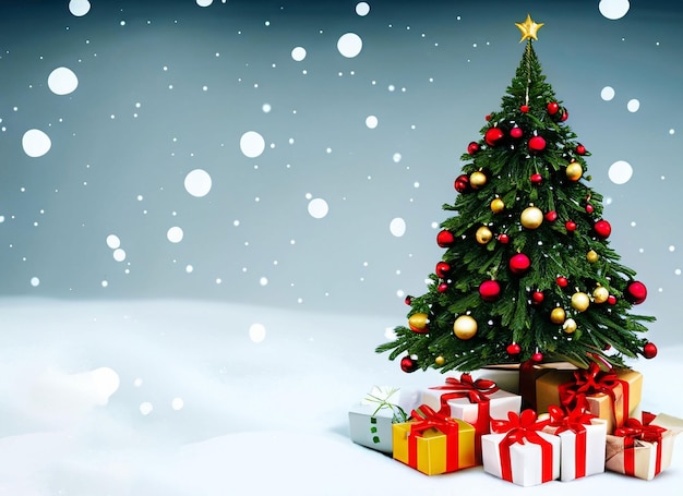 Рождественская елка и подарочный снежный фон