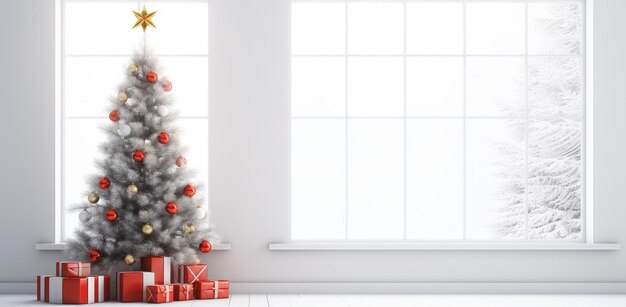 Christmas tree gifts in the white room Christmas created with Generative AI technology