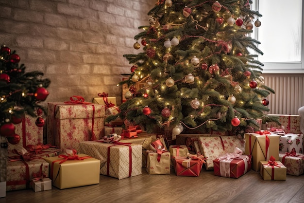 Рождественская елка и подарки Рождественский праздник и праздновать генеративный ИИ
