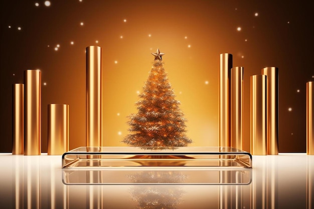 a christmas tree in a glass display case