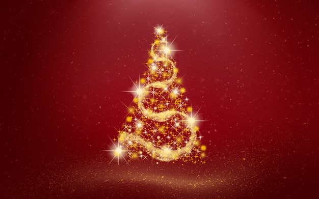 Christmas tree golden color on red background