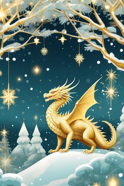 christmas tree green gold color dragon big nice dragon snowing new year symbol 2024 dragon