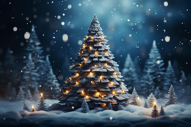 雪の背景 AI 生成のクリスマス ツリー グリーティング カード