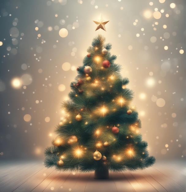 Рождественская елка с подсветкой на фоне световых эффектов