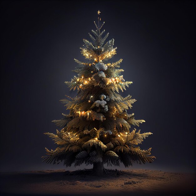 Christmas tree illuminated and decorated 3d render\
illustration