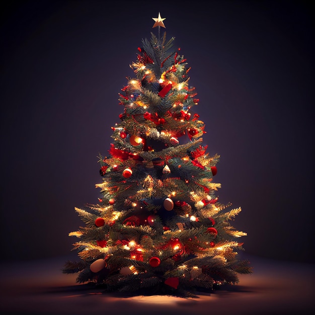 Christmas tree illuminated and decorated 3d render illustration