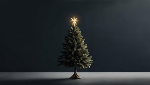 Christmas Tree Isolated in a Dark Room