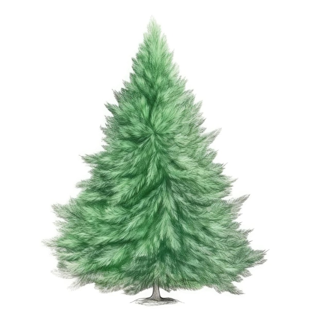 Рождественская елка изолирована на белом фоне. Ручной рисунок иллюстрации. Генеративный ai.