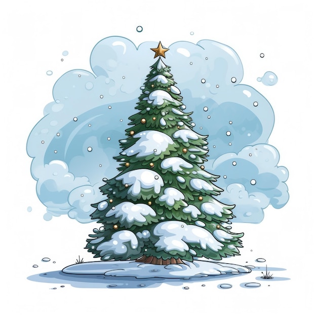 Christmas tree isolated on white background illustration drawn cartoon style Celebration Christmas or New Year