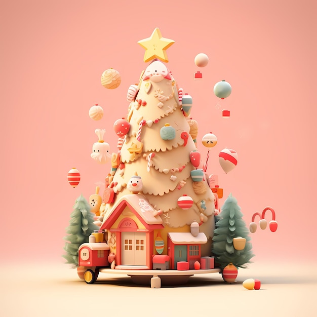 christmas tree isometric 3d soft pastel colors