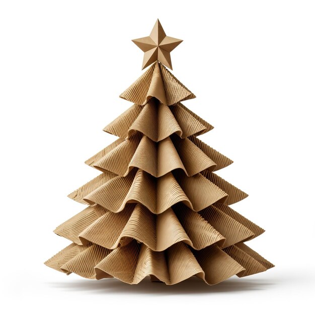 Christmas tree made of cardboard isolated on white background 3D illustration