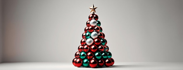 A Christmas tree made of christmas tree balls decorations on a white banner