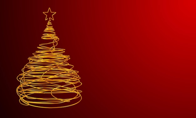 Christmas Tree Made Of Gold Wire Red Background Wide