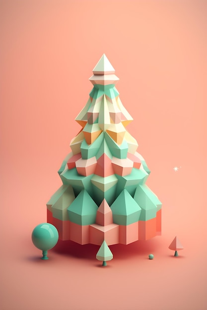 A christmas tree made of paper and a ball.