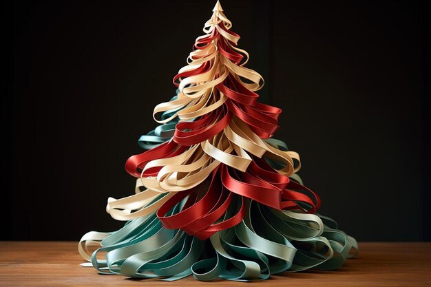 Photo a christmas tree made of ribbon and ribbon
