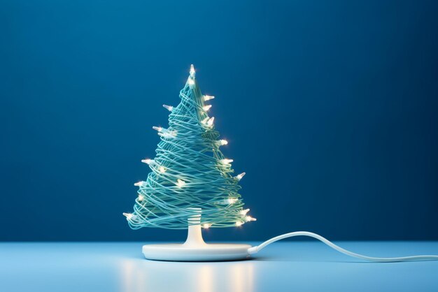 Christmas tree made up with charger cable electronics concept background copy space