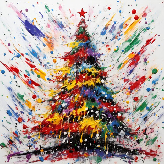 Photo christmas tree made of watercolor paint splashes on a white background