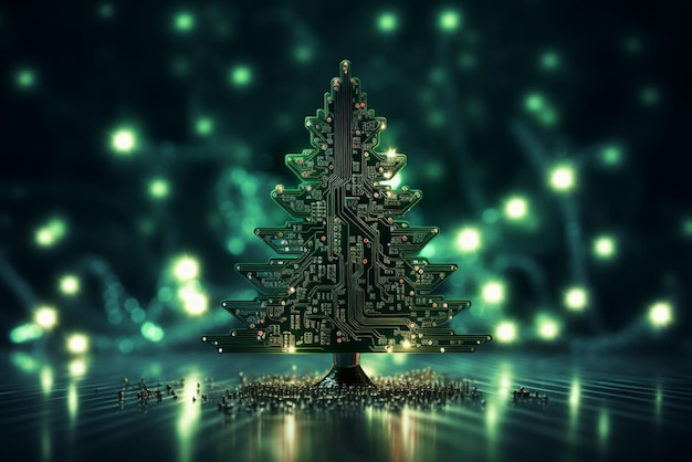 Photo christmas tree made with circuit board technology concept