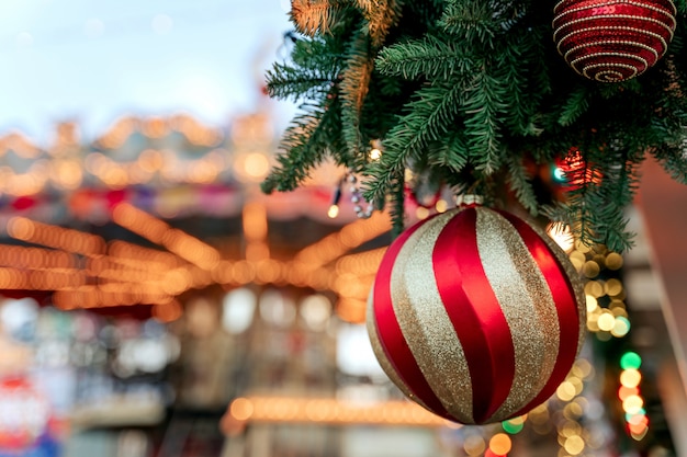 Christmas tree and merry-go-round on Russian Red Square