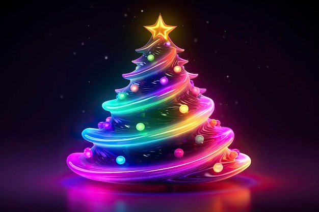 Christmas tree neon glowing colors Generative AI