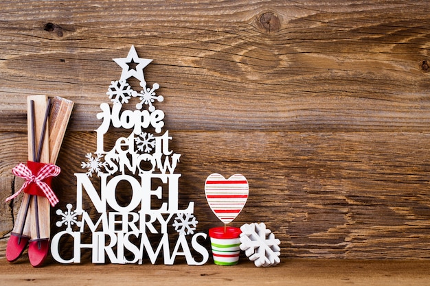 Photo christmas tree, noel wish, spruce of the letters.