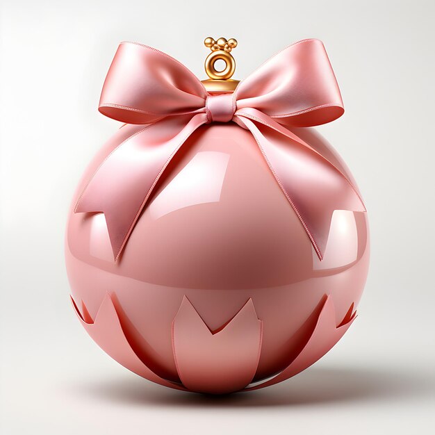 Christmas tree ornament in soft pink color with a bow generated AI