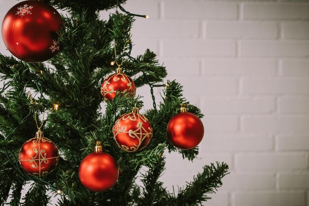 Photo christmas tree ornaments and balls detail