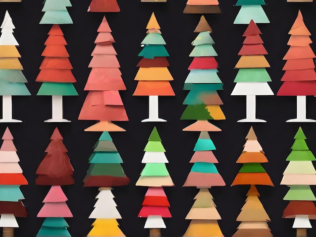 Рождественская елка на раскрашенном фоне с холмами в плоских цветах Kodachrome Генеративный AI Сгенерирован