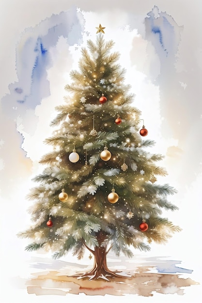 Christmas tree painted with oil paints on a white background