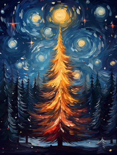 Christmas Tree Painting Famous Classical Art Greeting Card New Year Holiday Poster Background