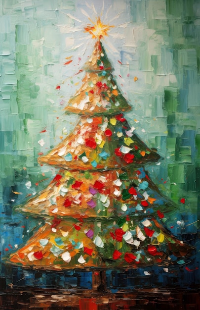 Christmas tree painting for greeting card and wishes