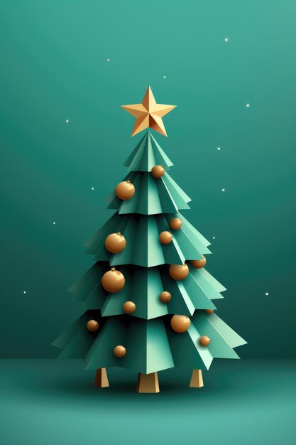 Christmas tree papercraft illustration Merry Christmas banner background Generative ai