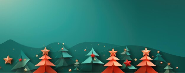 Christmas tree papercraft illustration Merry Christmas banner background Generative ai