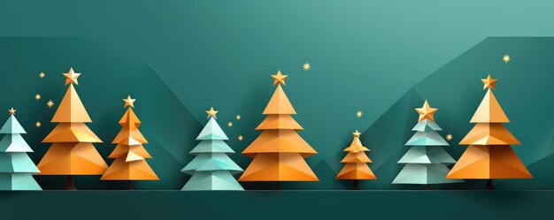 クリスマス・ツリー・ペーパークラフト イラスト メリー・クリスマス・バナー 背景