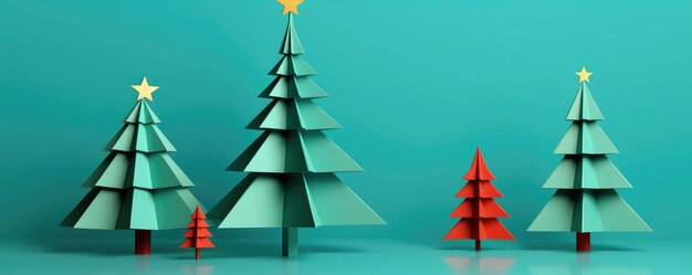 Christmas tree papercraft illustration Merry Christmas banner background Generative ai