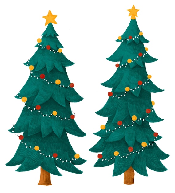 Christmas tree png sticker hand drawn set