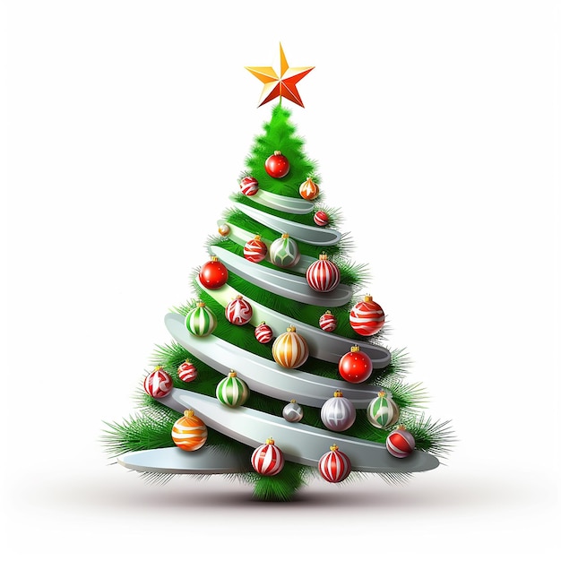 Christmas tree portrait on white plain background