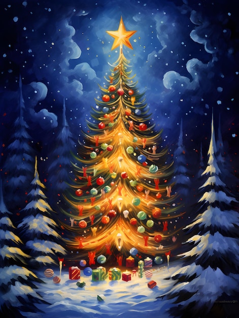 Christmas tree poster card background design new years illustration
