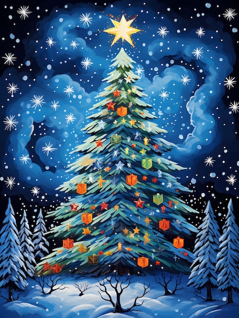 Christmas tree poster card background design new years illustration