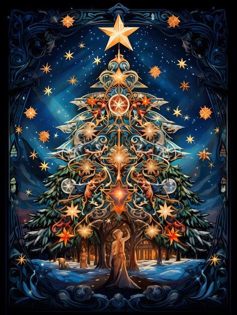 Christmas tree poster card background design new years illustration