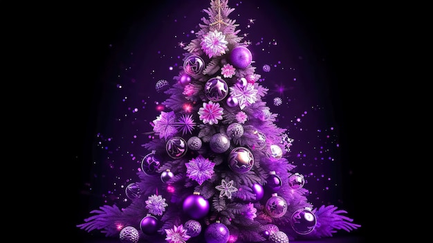 Christmas tree in purple color on a dark background generative ai