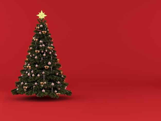 Christmas tree on red background for greeting