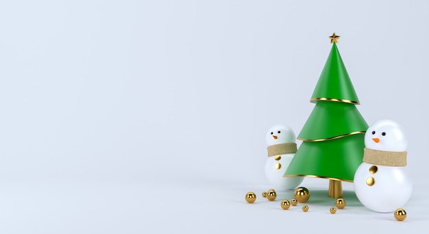 Christmas tree scene concept decoration and snowman with empty space for text. rendering