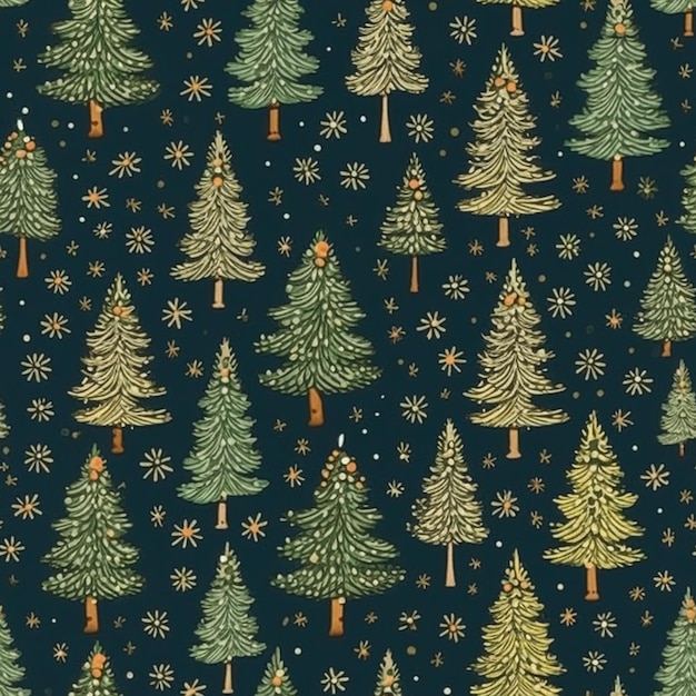 Christmas tree seamless pattern holiday country style print for wallpaper wrapping paper scrapbook fabric and product design postprocessed generative ai