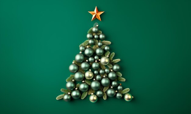 Christmas tree shape made from festive baubles