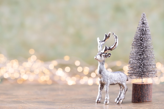 Christmas tree on silver bokeh background